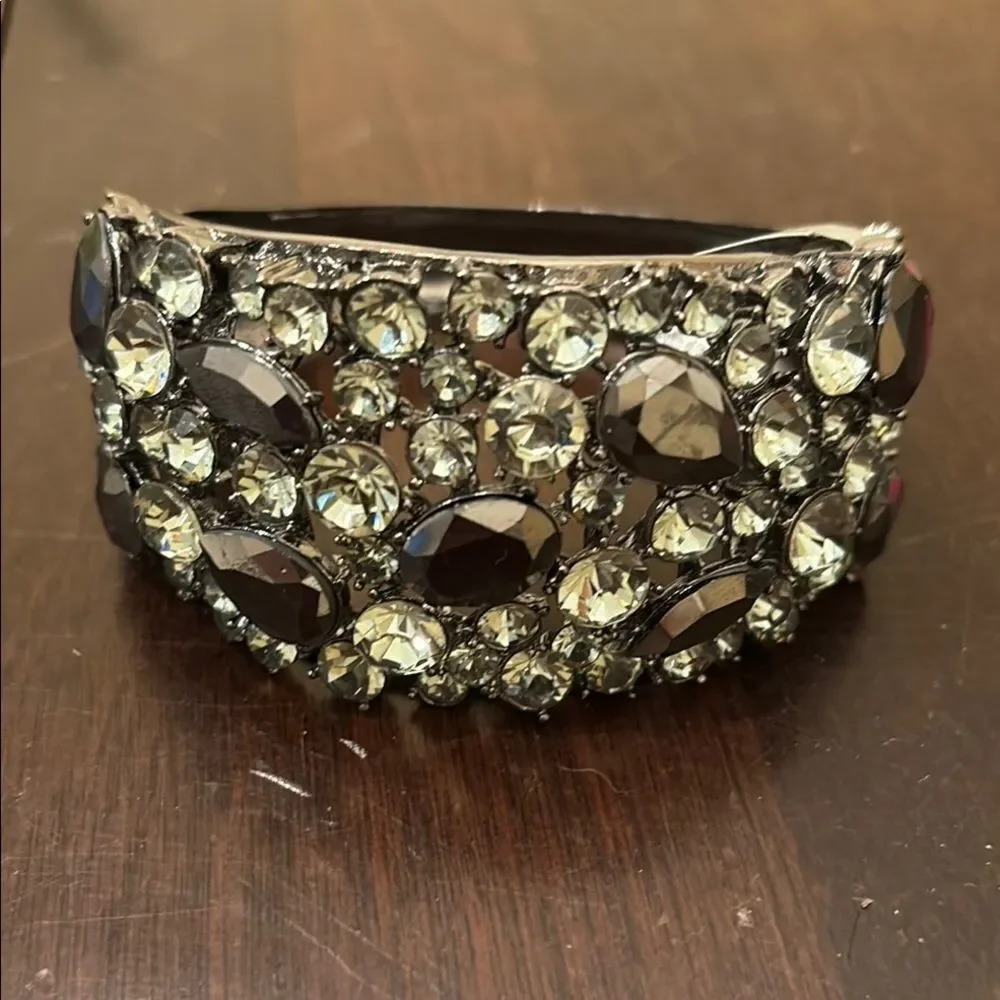 Glamorous Black and Silver Cuff Bracelet with Sparkling Stones